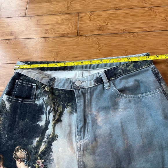Trendy da Vinci Oil Painting Fine Art High Rise Baggy Denim Jean Pants - Picture 9 of 14